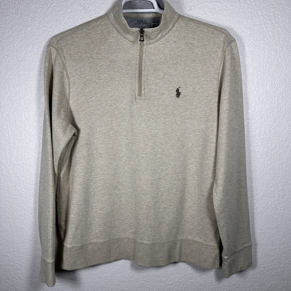 Polo Ralph Lauren Beige Luxury Jersey Half-Zip Sweatshirt Mens Size Large‎